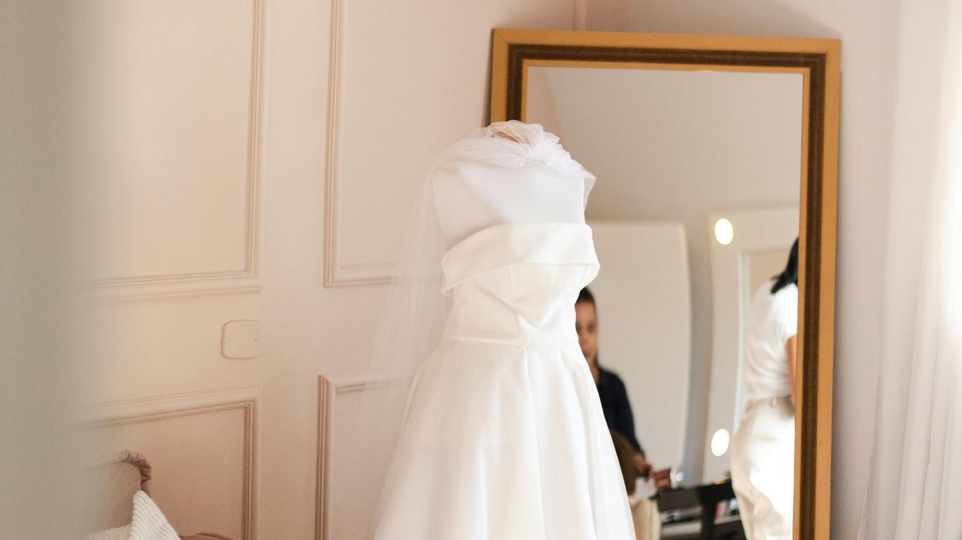 Wedding dress in bridal suite